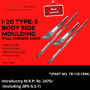 HYUNDAI I-20 FULL CHROME 2020 ONWARDS, SET OF 4 PCS DOOR BEADING