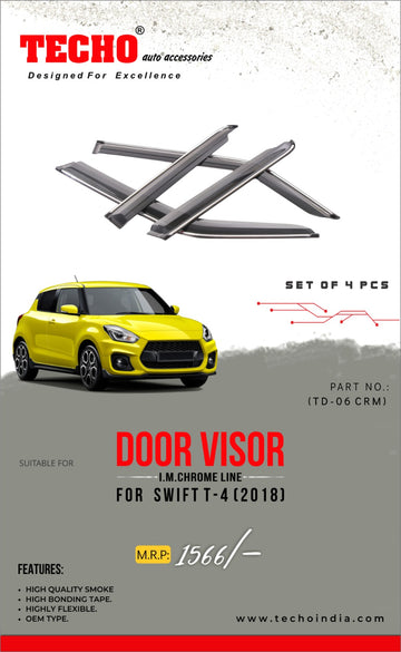 MARUTI SUZUKI SWIFT CHROME LINE 2018 ONWARDS, SET OF 4 PCS DOOR VISOR