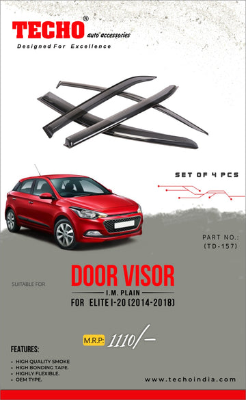 HYUNDAI ELITE I-20 DOOR VISOR PLAIN 2014-2018, SET OF 4 PCS DOOR VISOR