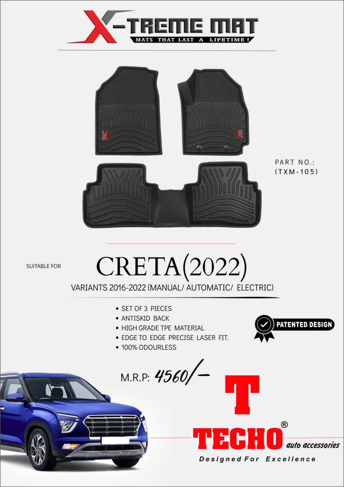HYUNDAI CRETA 2020-2023 X-TREME MAT, SET OF 3 PCS