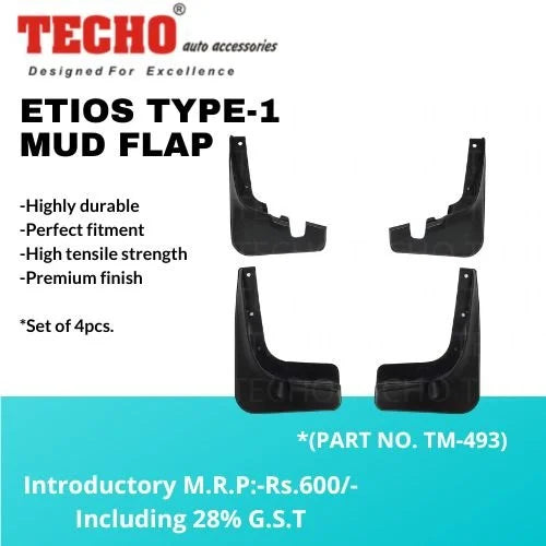 TOYOTA ETIOS TYPE-1 2010-2016, SET OF 4 PCS  MUD GUARD