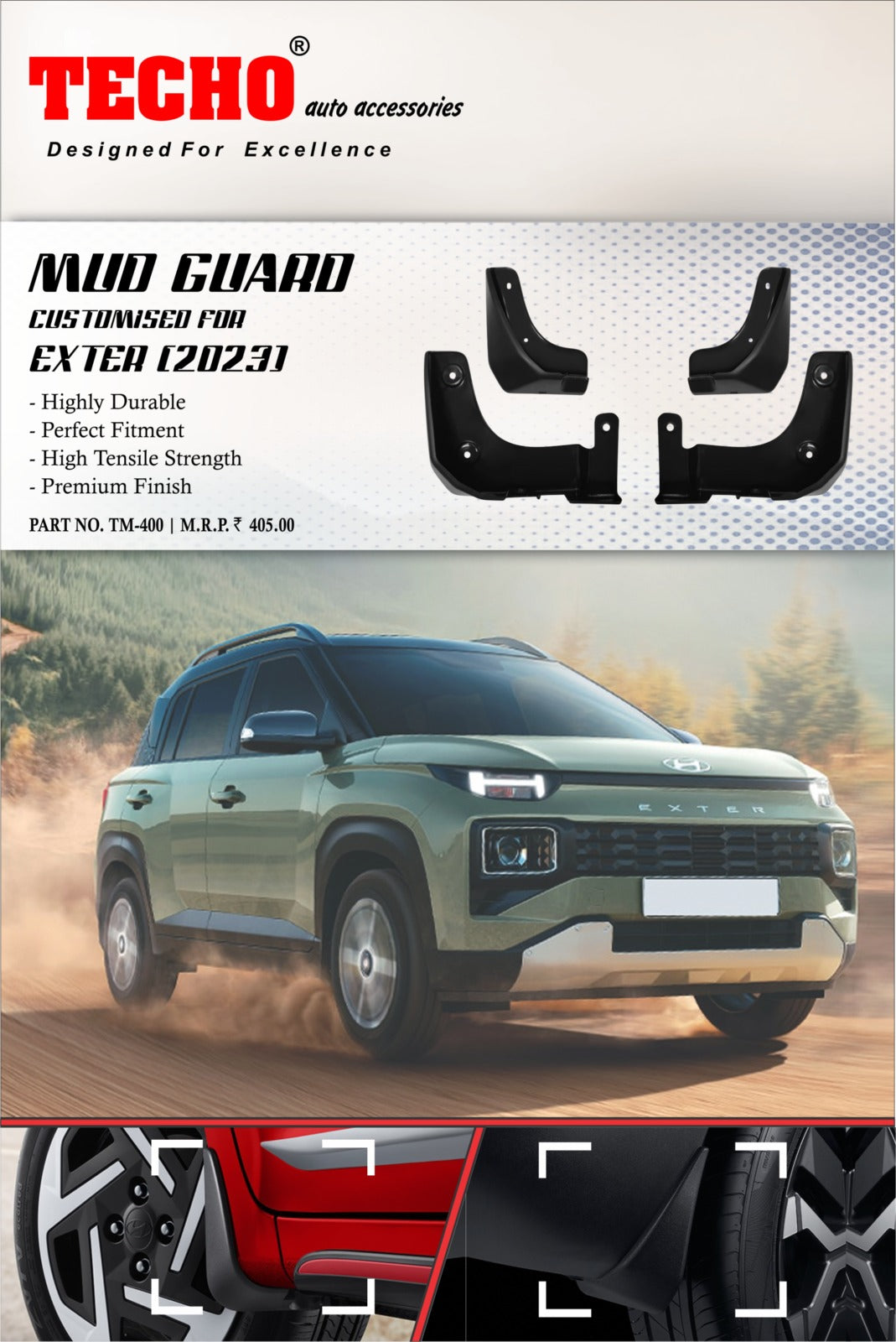 HYUNDAI EXTER 2024 ONWARDS, SET OF 4 PCS  MUD GUARD