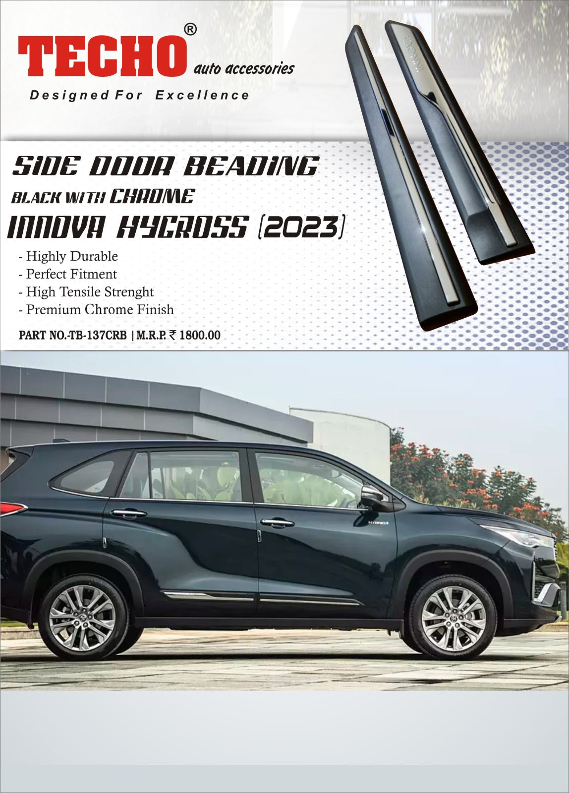 TOYOTA INNOVA HYCROSS BLACK & CHROME 2023 ONWARDS, SET OF 4 PCS  DOOR BEADING