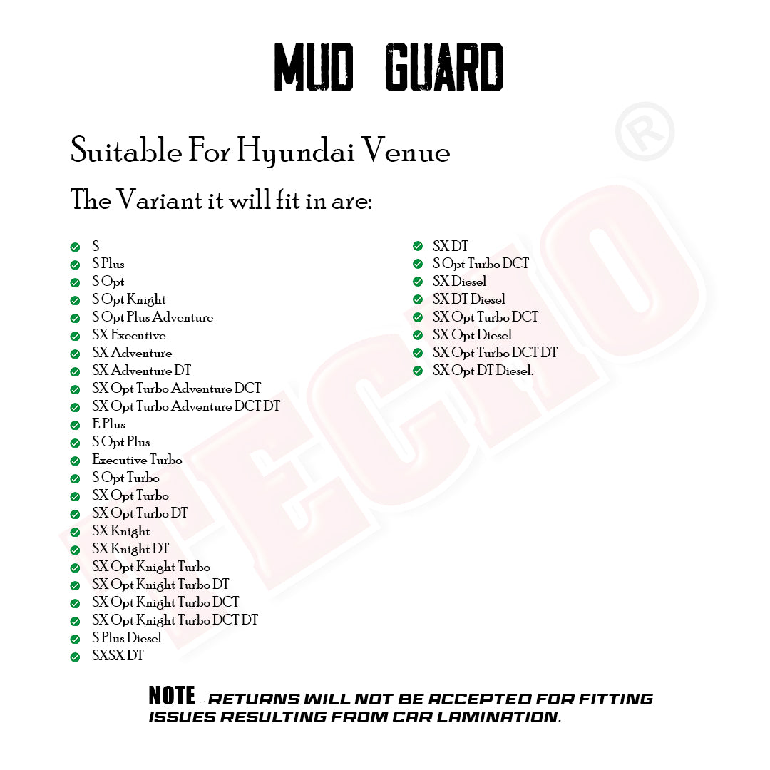 Hyundai Venue 2022-2025 Mud Guards