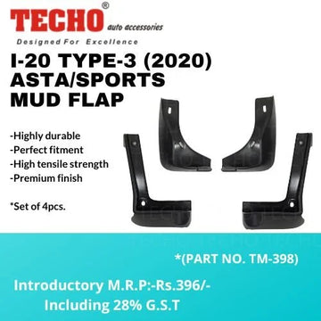HYUNDAI I-20 ASTA/SPORTS 2020-2022, SET OF 4 PCS  MUD GUARD