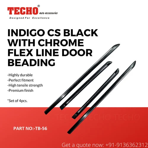 TATA INDIGO CS BLACK WITH CHROME FLEX 2002 ONWARDS, SET OF 4 PCS  DOOR BEADING