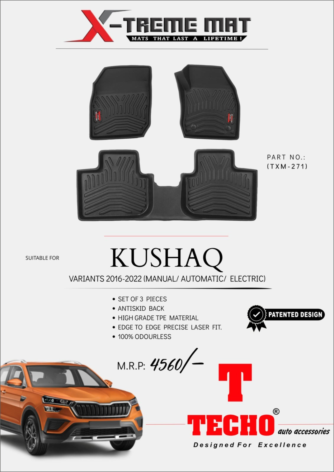 SKODA KUSHAQ 2021 ONWARDS X-TREME MAT, SET OF 3 PCS