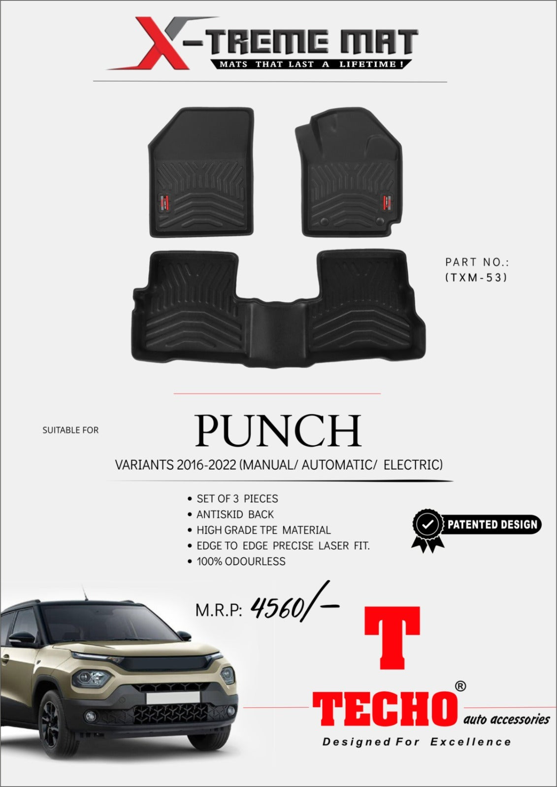 TATA PUNCH 2021 ONWARDS X-TREME MAT, SET OF 3 PCS