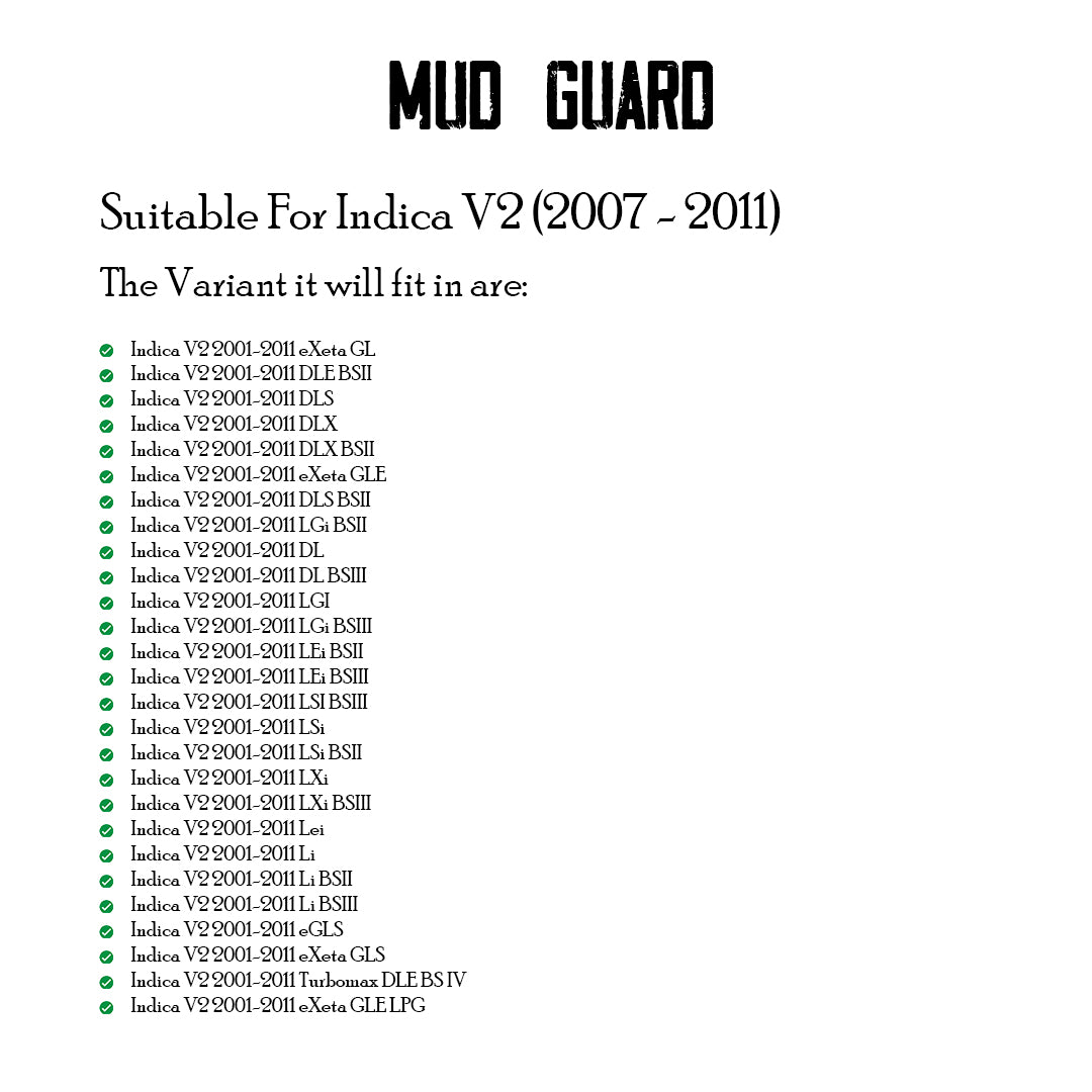 Tata Indica V2 2007+ custom-fit mud guards