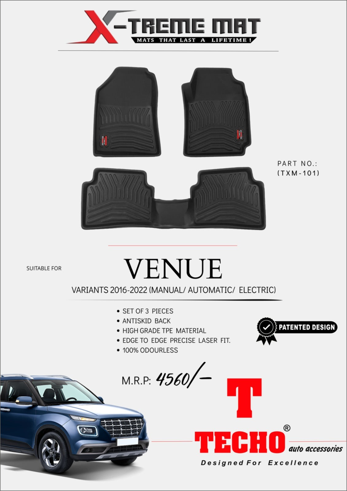 HUNDAI VENUE 2019 ONWARDS X-TREME MAT, SET OF 3 PCS