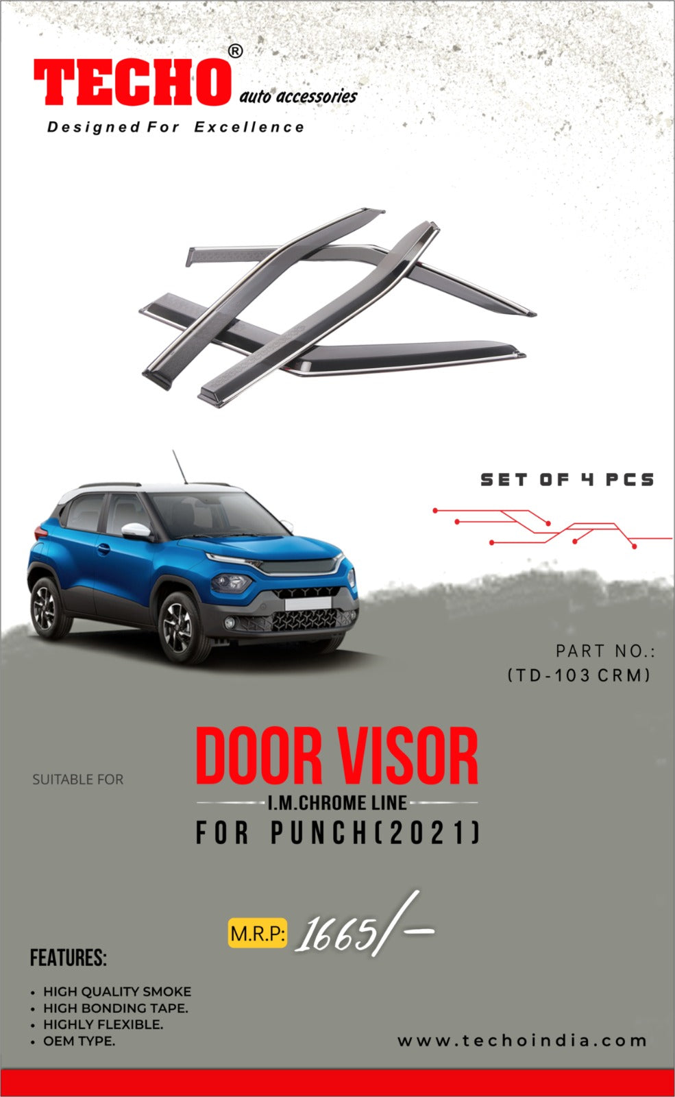 TATA PUNCH CHROME LINE 2021 ONWARDS, SET OF 4 PCS  DOOR VISOR