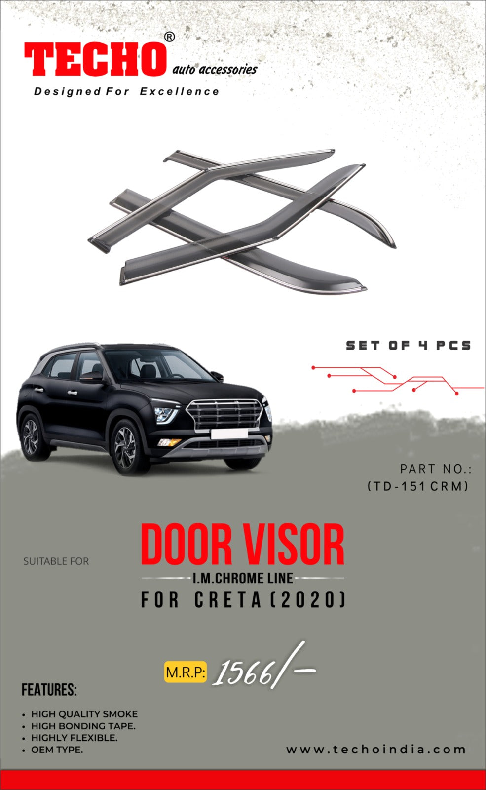 HYUNDAI CRETA CHROME LINE 2020 ONWARDS, SET OF 4 PCS  DOOR VISOR