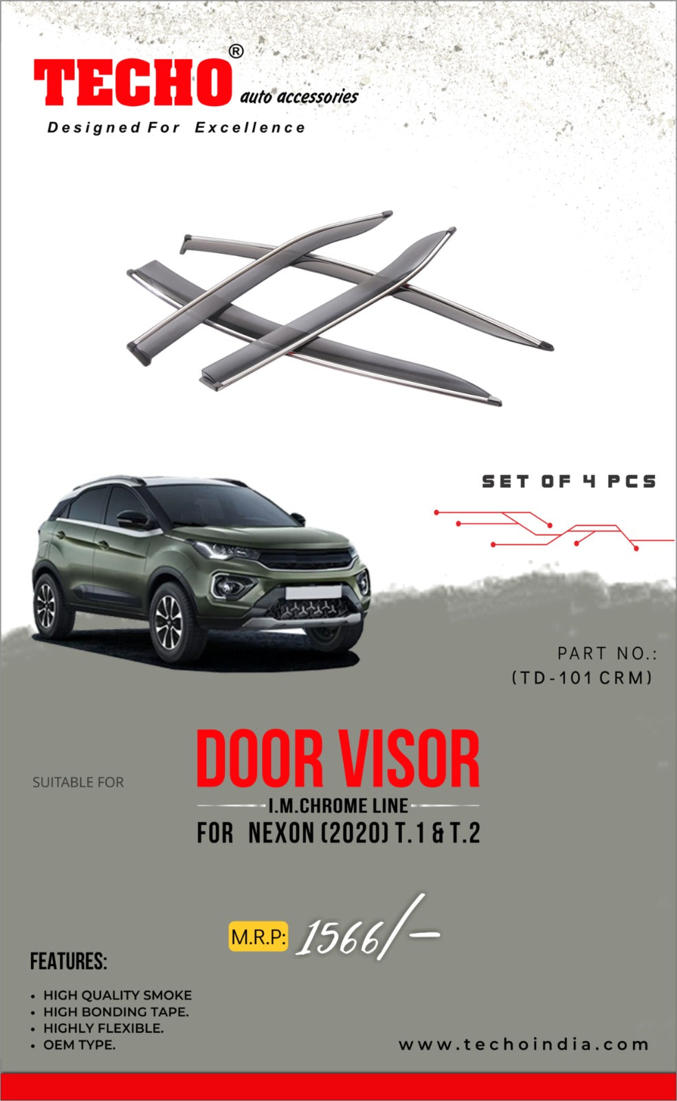 TATA NEXON CHROME LINE 2020 ONWARDS, SET OF 4 PCS  DOOR VISOR