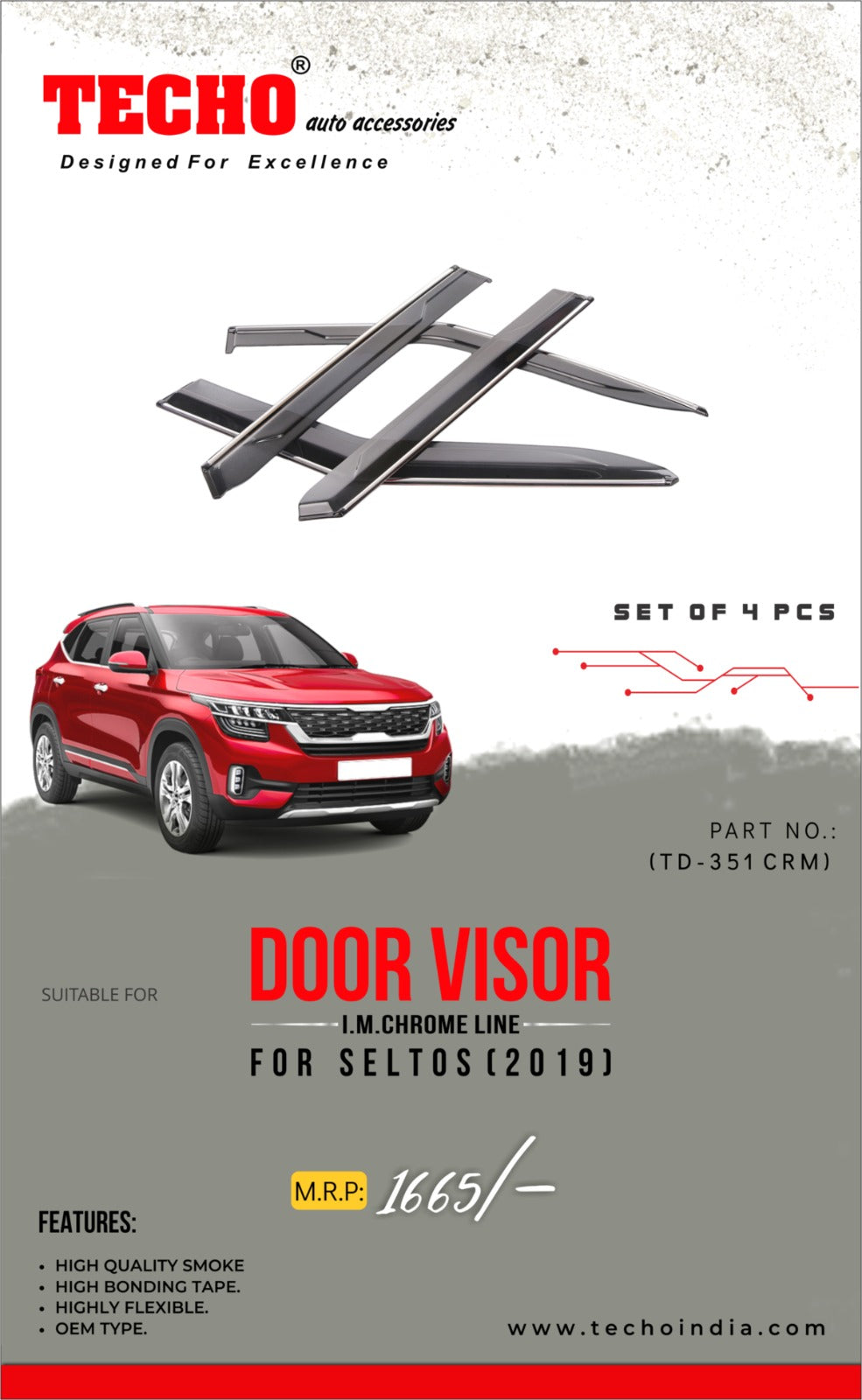 KIA SELTOS CHROME LINE 2019 ONWARDS, SET OF 4 PCS  DOOR VISOR