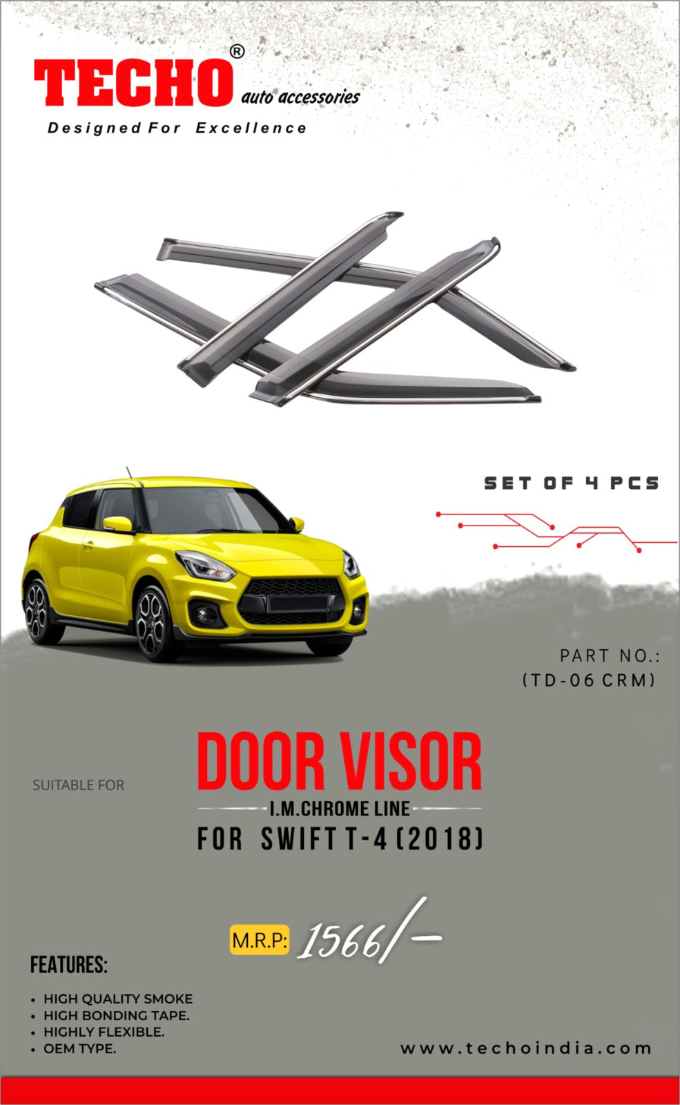 MARUTI SWIFT PLAIN 2018-2023, SET OF 4 PCS  DOOR VISOR