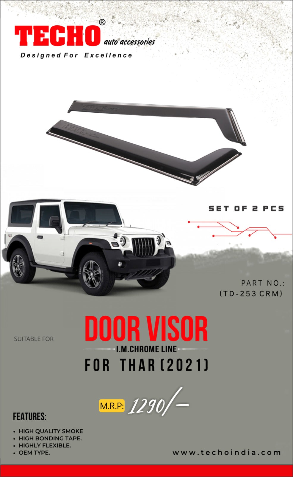 MAHINDRA THAR CHROME LINE 2021 ONWARDS, SET OF 2 PCS  DOOR VISOR