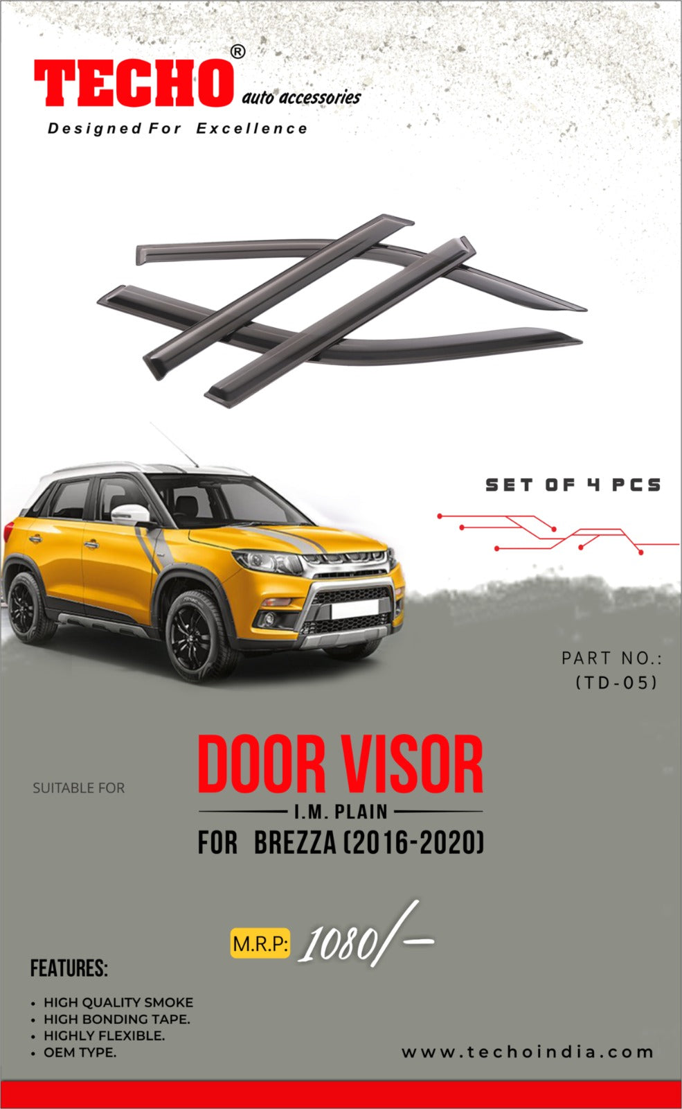 MARUTI BREZZA PLAIN 2016-2021, SET OF 4 PCS  DOOR VISOR