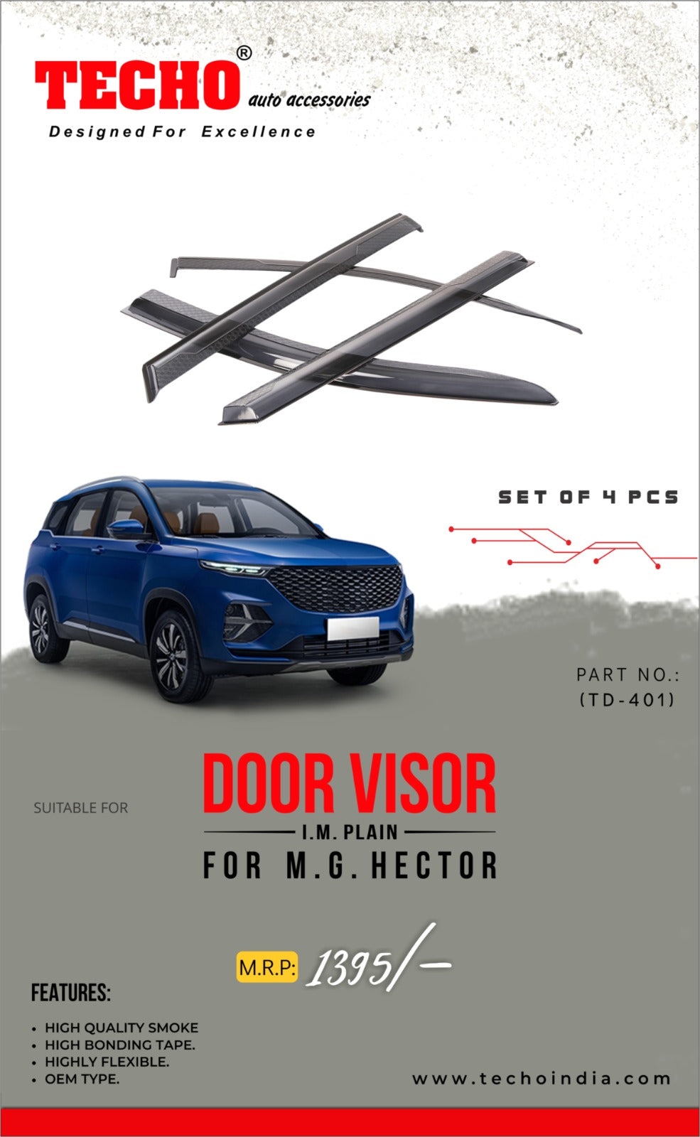 M.G. HECTOR PLAIN 2019 ONWARDS, SET OF 4 PCS  DOOR VISOR